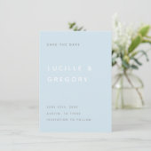 Moderne Hemelblauwe Redactioneel Kleine Letters Gr Save The Date (Staand voorkant)