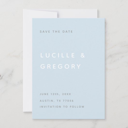 Moderne Hemelblauwe Redactioneel Kleine Letters Gr Save The Date (Voorkant)