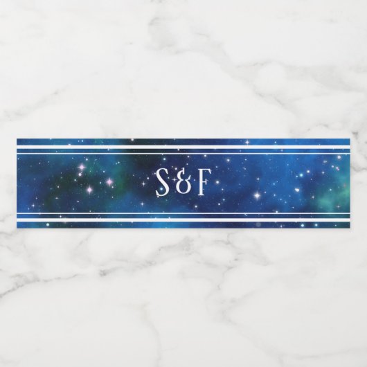 Moderne hemelruimte Galaxy Monogram Waterfles Etiket (Enkel label)