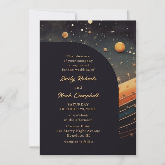 Moderne hemelse muzikale maan Galaxy bruiloft Kaart (Voorkant)