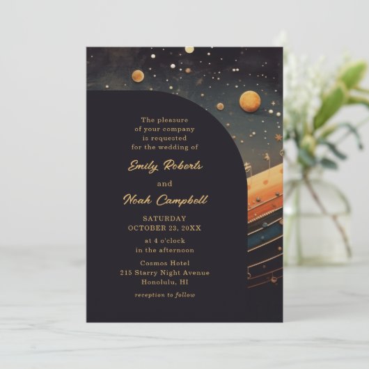 Moderne hemelse muzikale maan Galaxy bruiloft Kaart (Staand voorkant)