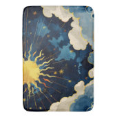 Moderne Hemelse Zon, Sterren en Blauwe Wolken Badmat (Voorkant Verticaal)