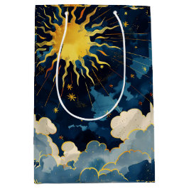 Moderne Hemelse Zon Sterren en Blauwe Wolken Medium Cadeauzakje