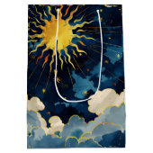 Moderne Hemelse Zon Sterren en Blauwe Wolken Medium Cadeauzakje (Achterkant)