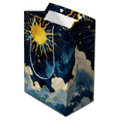 Moderne Hemelse Zon Sterren en Blauwe Wolken Medium Cadeauzakje (Achterkant Gekanteld)