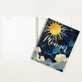 Moderne Hemelse Zon, Sterren en Blauwe Wolken Planner (Display)