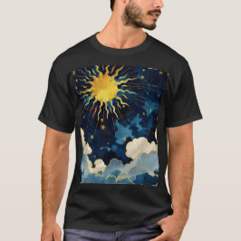 Moderne Hemelse Zon, Sterren en Blauwe Wolken T-shirt