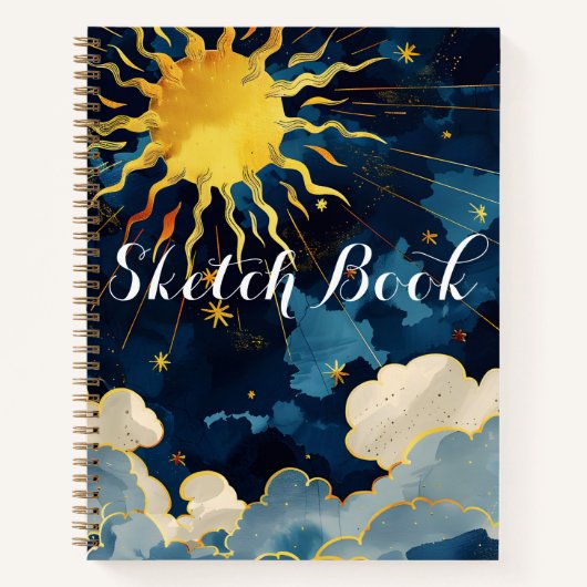 Moderne Hemelse Zon Sterren Wolken Schetsboek Notitieboek (Voorkant)