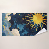 Moderne hemelse zonsterren en blauwe wolken badhanddoek (Badhanddoek)