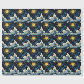 Moderne hemelse zonsterren en blauwe wolken cadeaupapier (Vlak)