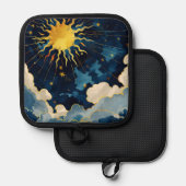 Moderne hemelse zonsterren en blauwe wolken pannenlap (Voorkant / Achterkant)