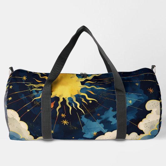 Moderne hemelse zonsterren en blauwe wolken plunjezak (Achterkant)