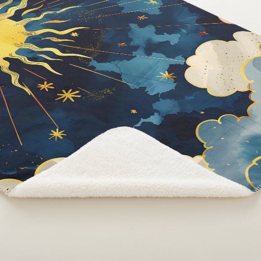 Moderne hemelse zonsterren en blauwe wolken sherpa deken (3/4)