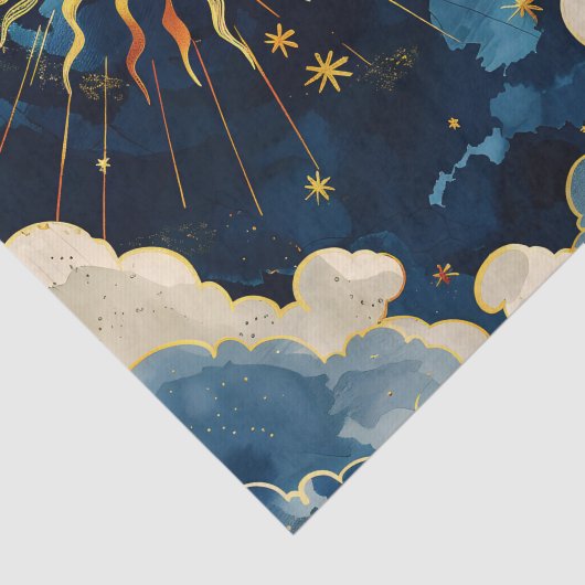 Moderne hemelse zonsterren en blauwe wolken tissuepapier (Detail)