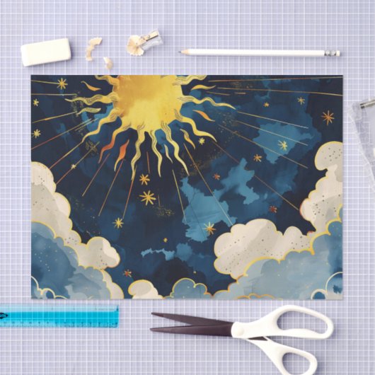 Moderne hemelse zonsterren en blauwe wolken tissuepapier (Craft)