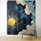 Moderne hemelse zonsterren en blauwe wolken wandkleed (In situ)