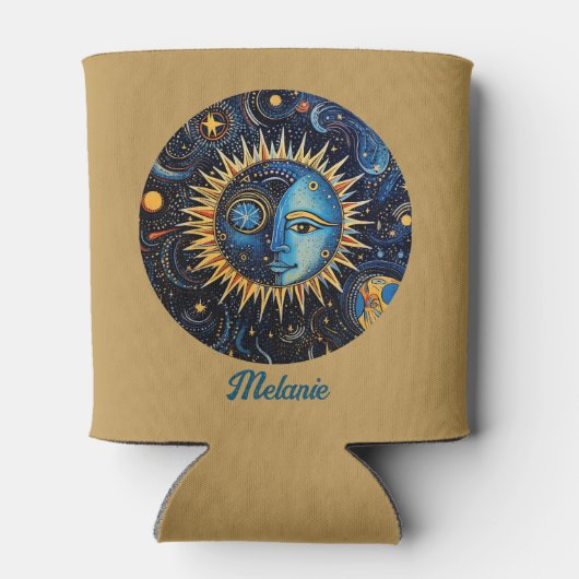 Moderne hemelstelsel zon maan monogram blikjeskoeler (Achterkant)