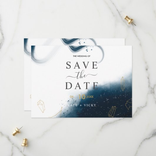 Moderne Hemelwaterverfkaart om de datum te bespare Save The Date (Voorkant / Achterkant in situ)