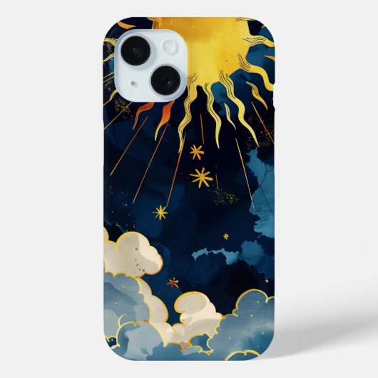 Moderne Hemelzon Sterren en Blauwe Wolken Case-Mate iPhone Case (Achterkant)