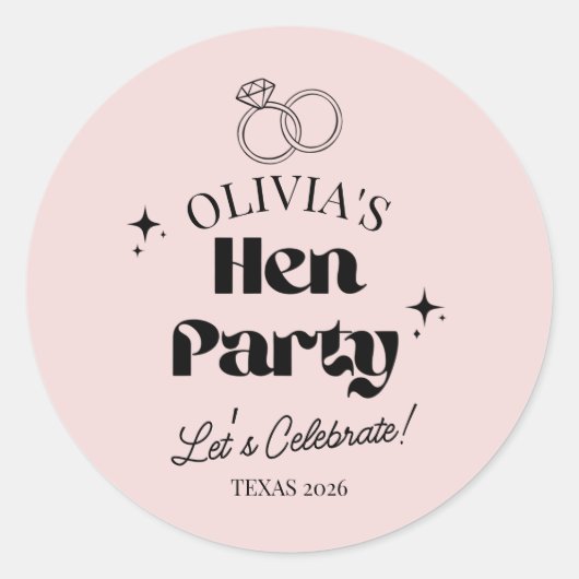 Moderne Hen Party Aangepaste Naam | Roze Blush Ronde Sticker (Voorkant)