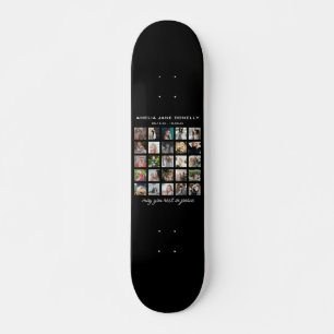 Moderne herdenkingscollage met 25 foto's persoonlijk skateboard