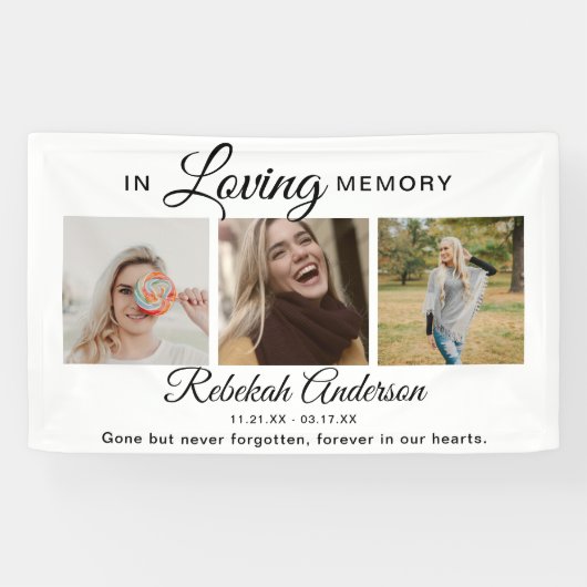 Moderne herdenkingscollage met 3 foto's spandoek (Horizontaal)
