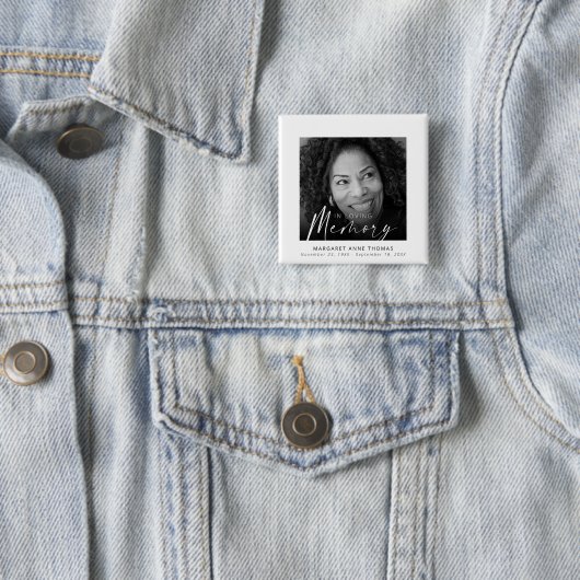 Moderne herdenkingsfoto begrafenis vierkante button 5,1 cm (In situ)