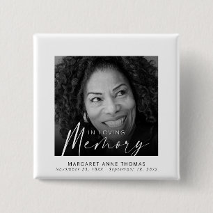 Moderne herdenkingsfoto begrafenis vierkante button 5,1 cm