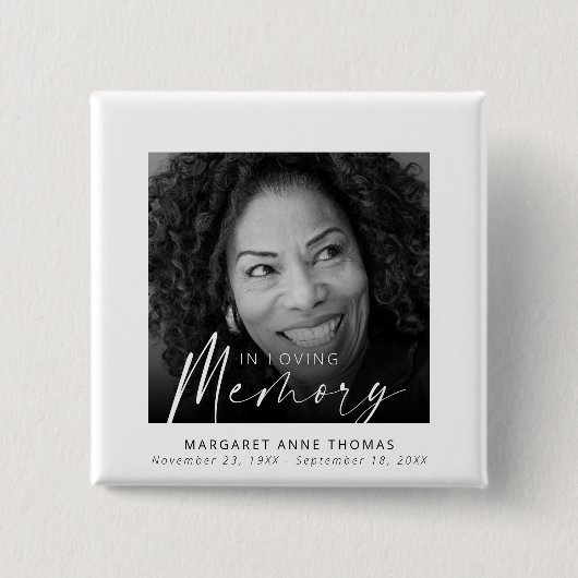 Moderne herdenkingsfoto begrafenis vierkante button 5,1 cm (Voorkant)
