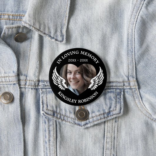 Moderne herdenkingsfoto van de begrafenis ronde button 7,6 cm (In situ)