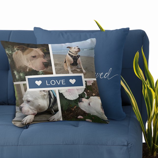 Moderne Herdenkingshuisdier Foto Collage Kussen (Modern Sympathy Pet Photos Collage Throw Pillow)