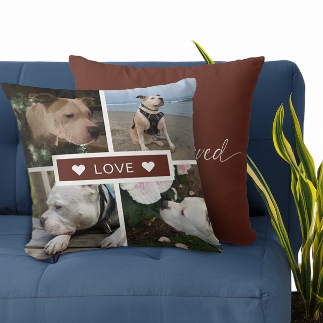 Moderne Herdenkingshuisdier Foto Collage Kussen (Modern Sympathy Pet Photos Collage Throw Pillow)