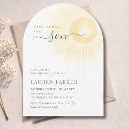 Moderne Here Comes The Son Boy Baby Shower Kaart