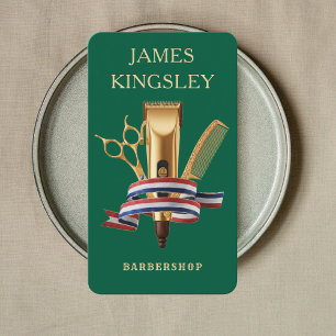 Moderne herenkapper kapsel Kapper's Hunter Green Visitekaartje
