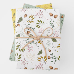 Moderne Herfst Acorn en Autumn Leaves Inpakpapier Vel