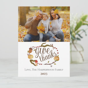 Moderne herfst aquarel Thanksgiving familie foto Feestdagenkaart