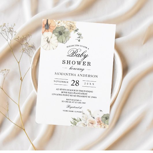 Moderne herfst baby shower | Aquarel pompoen Kaart