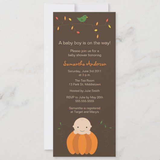 Moderne Herfst Baby shower-ingang - Jongen Kaart (Voorkant)