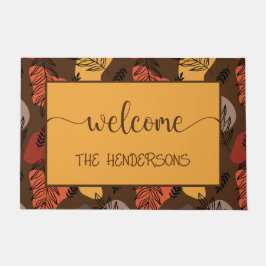 Moderne herfst bladeren monogram naam welkom deurmat
