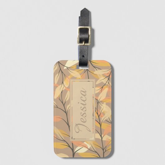 Moderne herfst bladeren patroon gepersonaliseerd bagagelabel (Voorkant (verticaal))
