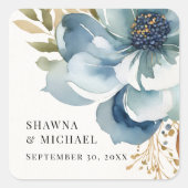 Moderne herfst bloem blauw ivoor waterverf bruilof vierkante sticker (Voorkant)