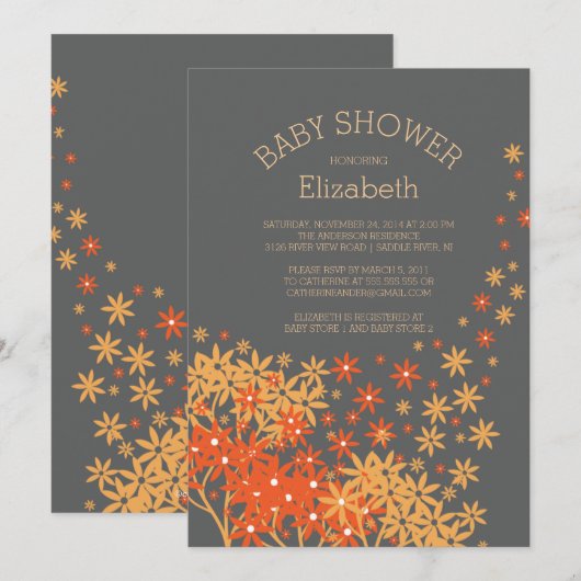 Moderne Herfst Bloemen Baby shower Uitnodiging (Voorkant / Achterkant)