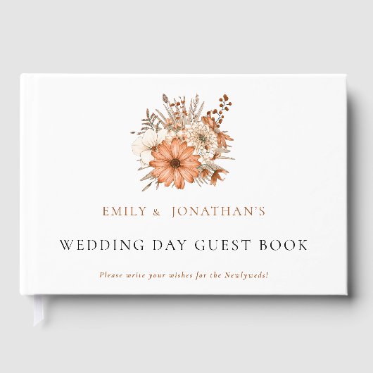 Moderne herfst bloemen bladeren bruiloft dag gastenboek (Voorkant)