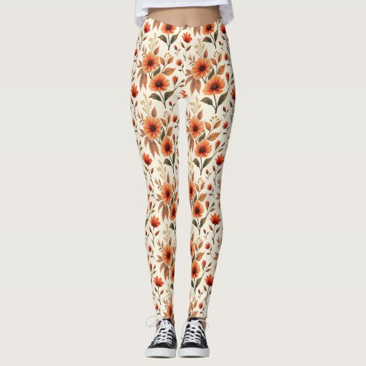 Moderne Herfst Bloemen Leggings (Voorkant)
