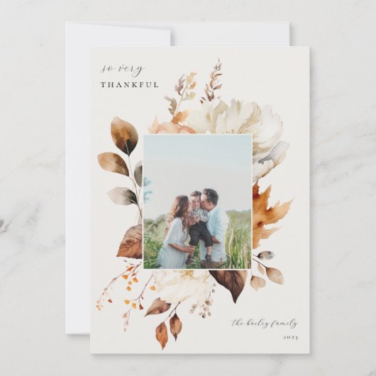 Moderne Herfst Bloemen Thanksgiving Feestdagenkaart (Voorkant)