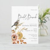 Moderne Herfst Bloemen & Vogel Bruidsbrunch Kaart (Staand voorkant)