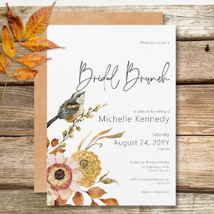 Moderne Herfst Bloemen & Vogel Bruidsbrunch Kaart