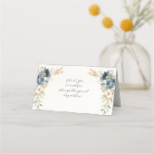 Moderne Herfst Bloemen Waterverf Blauw Ivoor Recep Plaatskaartje (Achterkant)