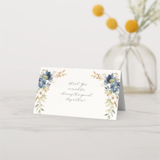 Moderne Herfst Bloemen Waterverf Blauw Ivoor Recep Plaatskaartje (Achterkant)
