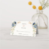 Moderne Herfst Bloemen Waterverf Blauw Ivoor Recep Plaatskaartje (Voorkant)